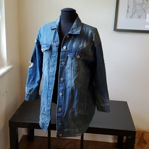 Long oversized distress 90s denim jacket size M/L